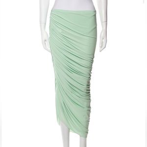 XS| Ruched Stretch-jersey Midi Diana Skirt in mint color